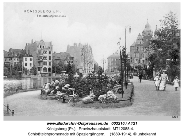 Königsberg, Schloßteichpromenade mit Spaziergängern
