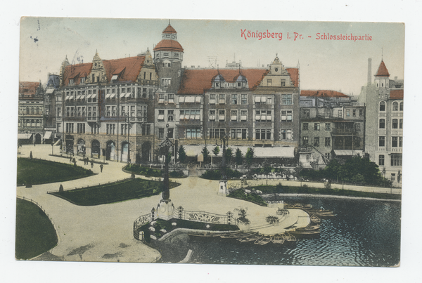 Königsberg, Schloßteichpartie und Blick auf Café Imperial