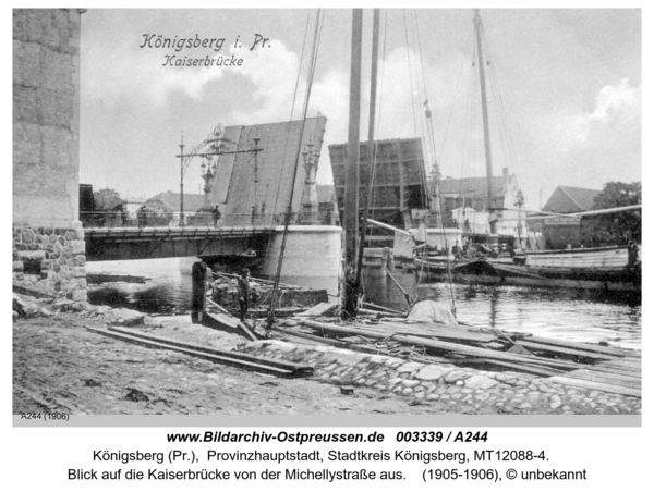 Königsberg, Blick auf die Kaiserbrücke von der Michellystraße aus