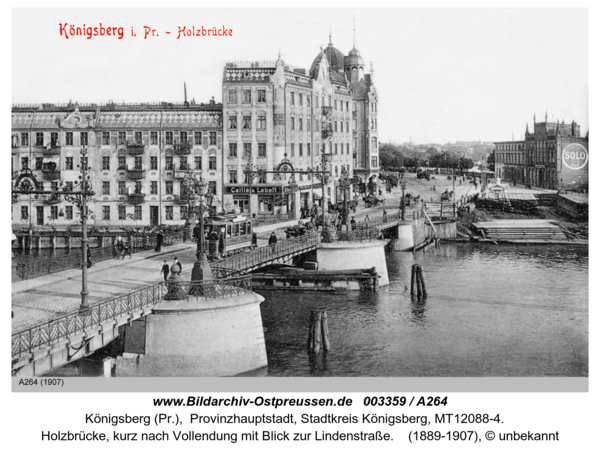 Königsberg (Pr.), Holzbrücke, kurz nach Vollendung mit Blick zur Lindenstraße