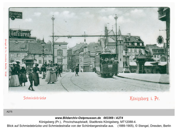 Königsberg (Pr.), Blick auf Schmiedebrücke und Schmiedestraße von der Schönbergerstraße aus