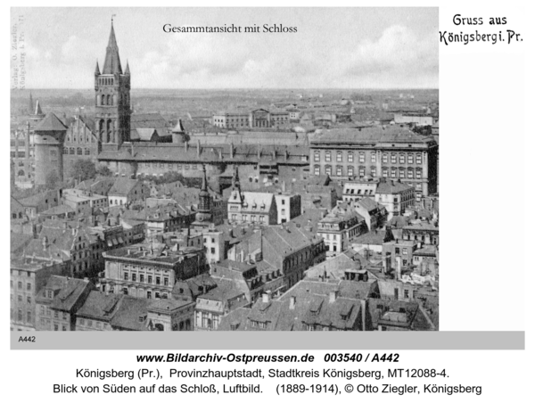 Königsberg, Blick von Süden auf das Schloß, Luftbild