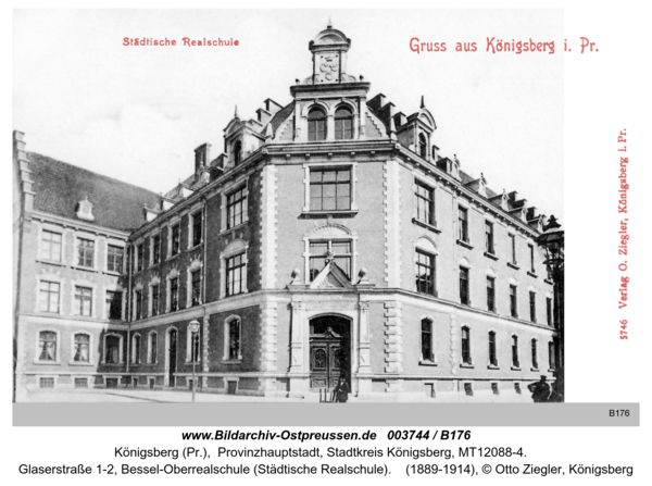 Königsberg (Pr.), Glaserstraße 1-2, Bessel-Oberrealschule (Städtische Realschule)
