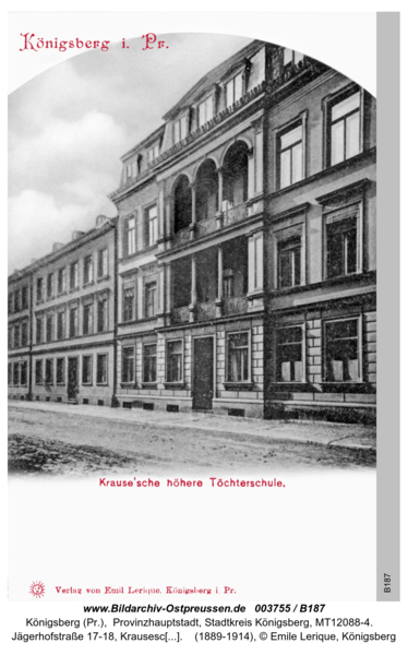 Königsberg (Pr.), Jägerhofstraße 17-18, Krausesche höhere Töchterschule