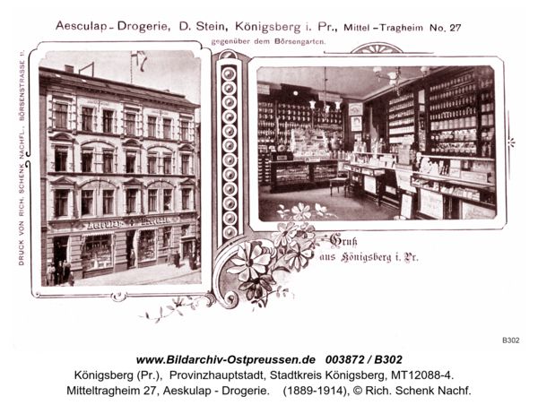 Königsberg (Pr.), Mitteltragheim 27, Aeskulap - Drogerie