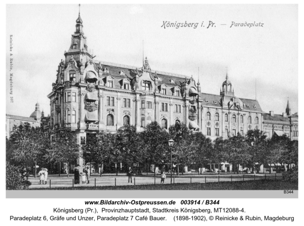 Königsberg (Pr.), Paradeplatz 6, Gräfe und Unzer, Paradeplatz 7 Café Bauer