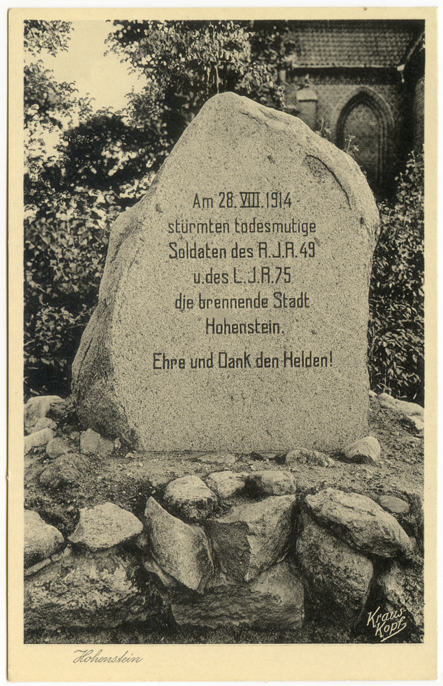 Hohenstein i. Ostpr., Gedenkstein von 1914