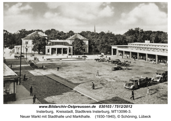 Insterburg, Neuer Markt mit Stadthalle und Markthalle