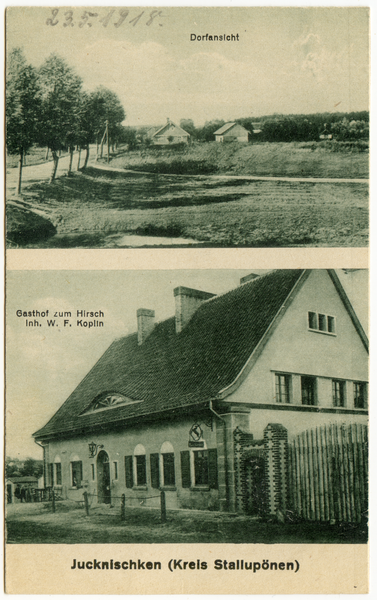 Jucknischken Kr. Ebenrode, Dorfansicht und Gasthof zum Hirsch