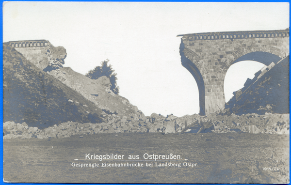 Landsberg i. Ostpr., Gesprengte Hoofer Eisenbahnbrücke bei Landsberg