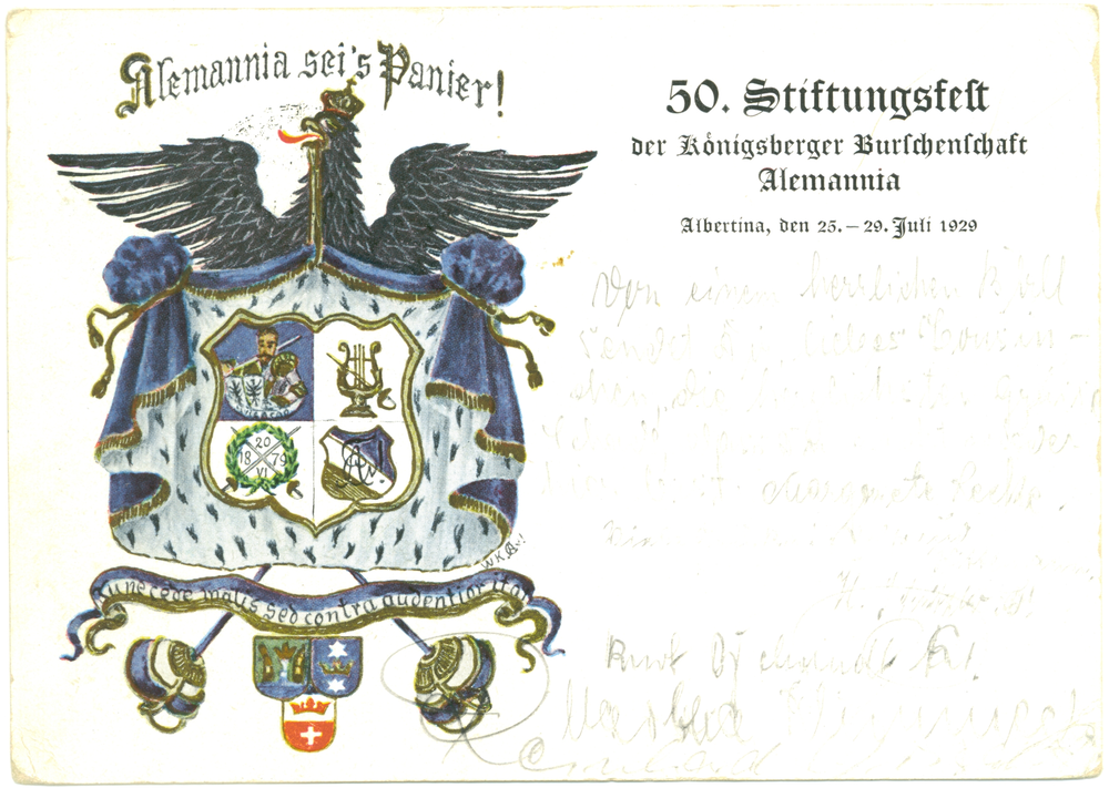 Königsberg (Pr.), Jubiläumskarte der Burschenschaft Alemannia zum 50. Stiftungsfest