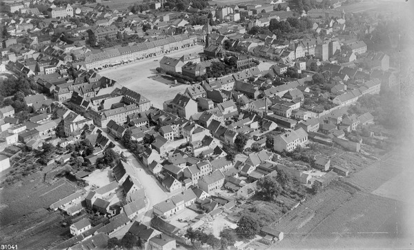 Goldap, Innenstadt von Nordwesten, Luftbild