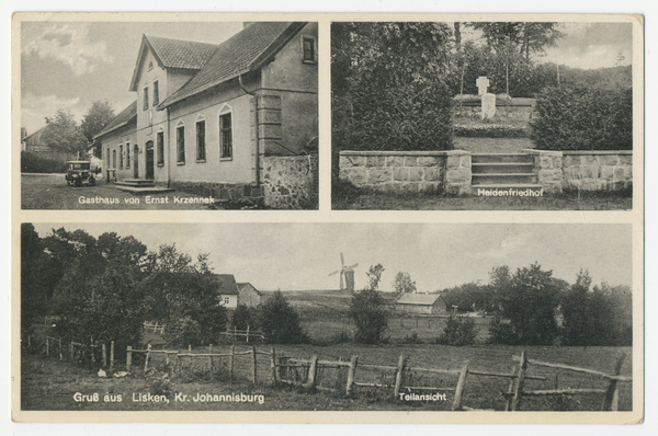 Lisken Kr. Johannisburg, Teilansicht, Gasthaus, Heldenfriedhof