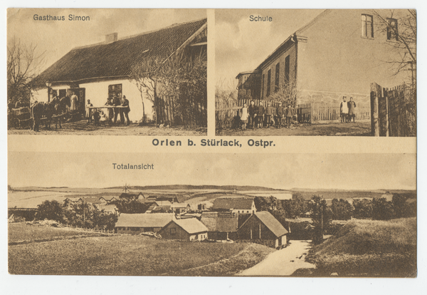 Orlen (bei Stürlack),  Kreis Rößel, Gasthaus, Schule, Ortsansicht