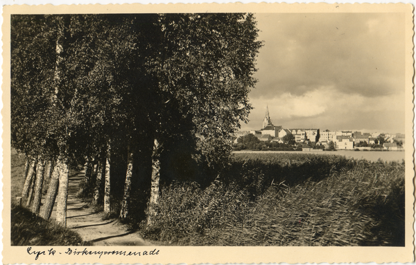 Lyck, Birkenpromenade, Blick zur ev. Kirche