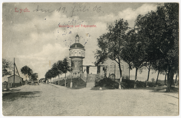 Lyck, Wasserturm und Präparandie (untere Stufe der Volksschullehrerausbildung)