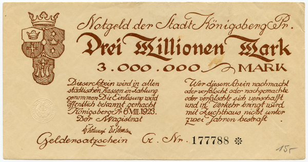 Königsberg (Pr.), Notgeld, Drei Millionen Mark