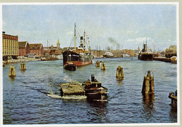 Königsberg (Pr.), Hafen, Blick von der Reichsbahnbrücke auf Teil des Innenhafens