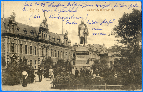 Elbing, Friedrich-Wilhelm-Platz mit Kaiser-Wilhelm-Denkmal