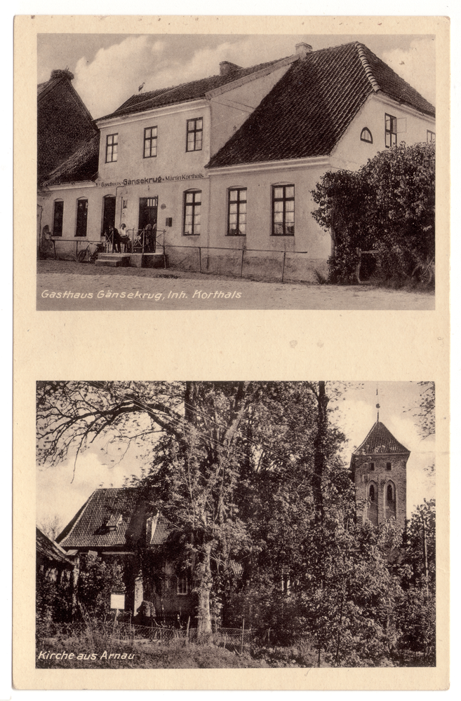 Arnau Kr. Samland, Kirche und Gasthaus "Gänsekrug"