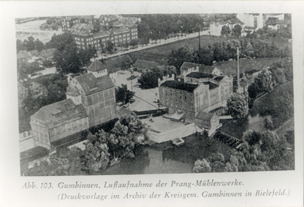 Gumbinnen, Luftbild von den Prang-Mühlenwerken