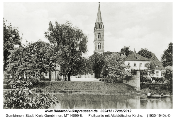 Gumbinnen, Flußpartie mit Altstädtischer Kirche