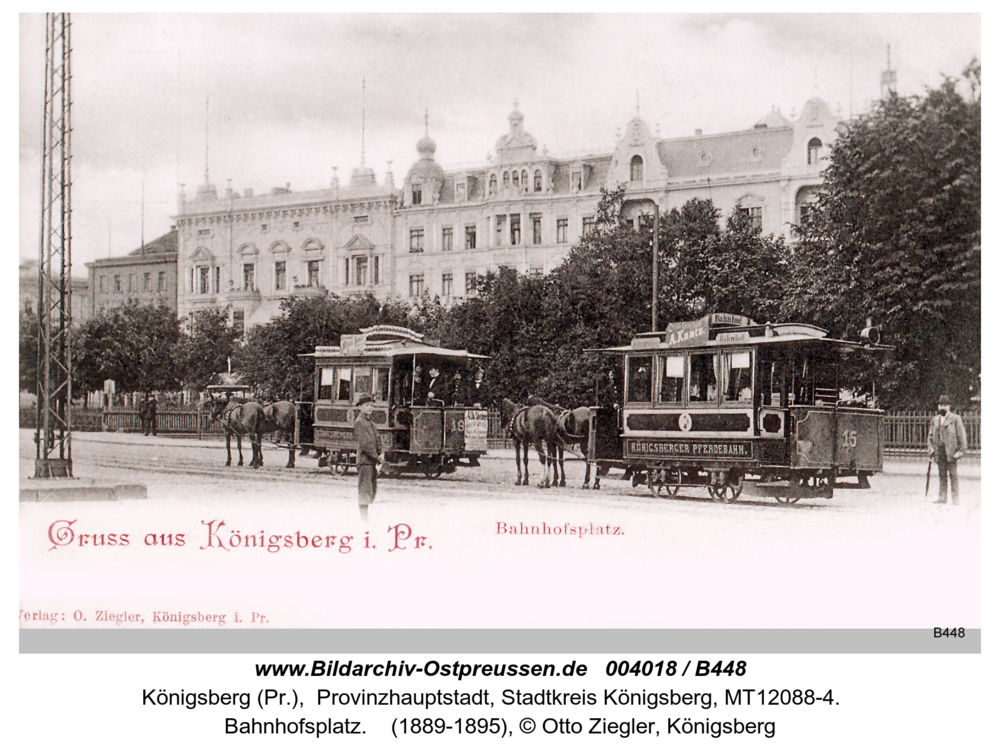 Königsberg, Bahnhofsplatz mit Pferdebahn