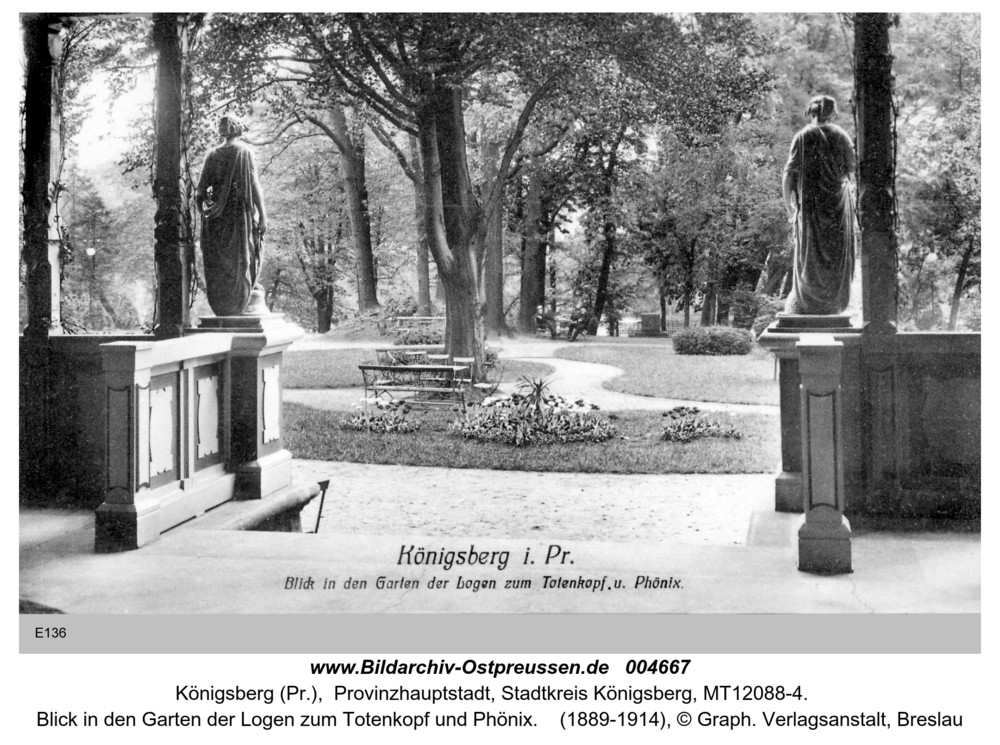 Königsberg, Blick in den Garten der Logen zum Totenkopf und Phönix
