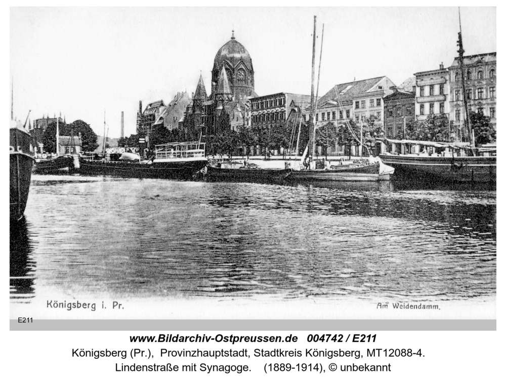 Königsberg, Lindenstraße mit Synagoge