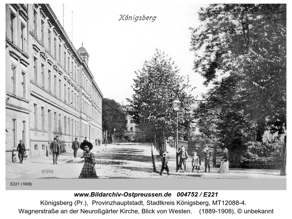 Königsberg (Pr.), Wagnerstraße an der Neuroßgärter Kirche, Blick von Westen