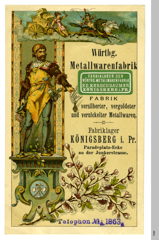 Königsberg, Werbetafel der Würtembergischen Metallwarenfabrik