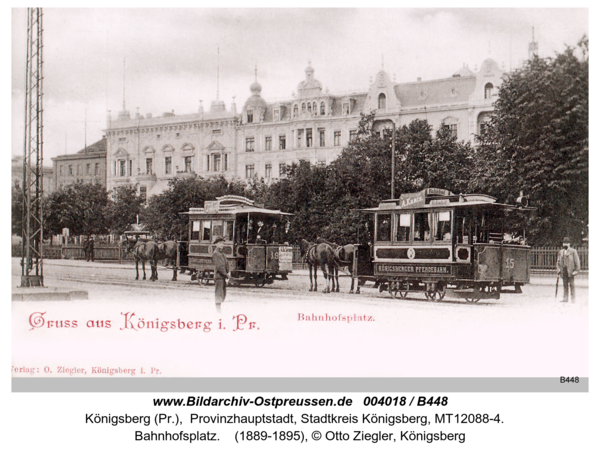 Königsberg, Bahnhofsplatz mit Pferdebahn