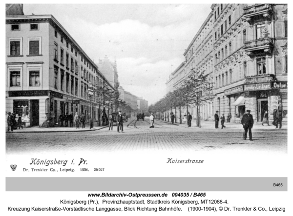 Königsberg, Kreuzung Kaiserstraße-Vorstädtische Langgasse, Blick Richtung Bahnhöfe