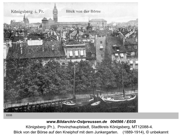 Königsberg (Pr.), Blick von der Börse auf den Kneiphof mit dem Junkergarten