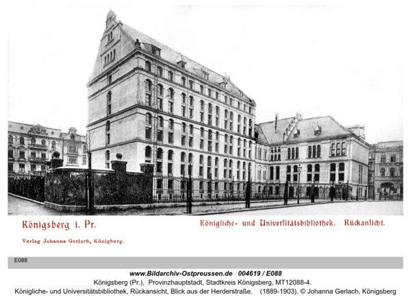 Königsberg (Pr.), Königliche- und Universitätsbibliothek, Rückansicht, Blick aus der Herderstraße