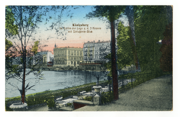 Königsberg, Im Garten der Loge zu den 3 Kronen mit Schloßteichblick