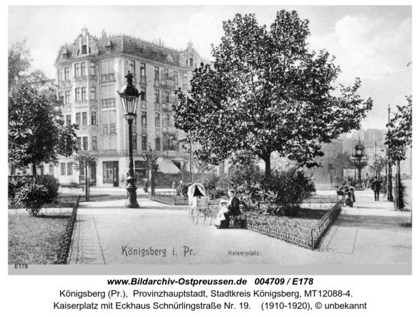 Königsberg, Kaiserplatz mit Eckhaus Schnürlingstraße Nr. 19