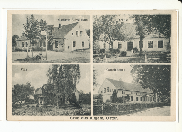 Augam, Kr. Preußisch Eylau, Gasthaus, Schule, Villa, Gemeindeamt