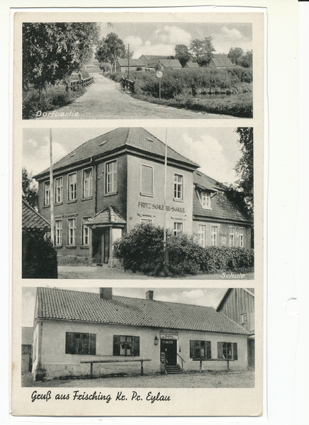 Frisching Kr. Preußisch Eylau,Teilansicht, Schule, Gasthaus