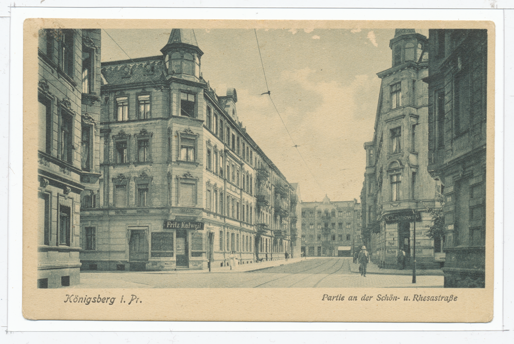 Königsberg, Partie an der Schön- und Henscherstraße, im Hintergrund die Rhesastraße 51