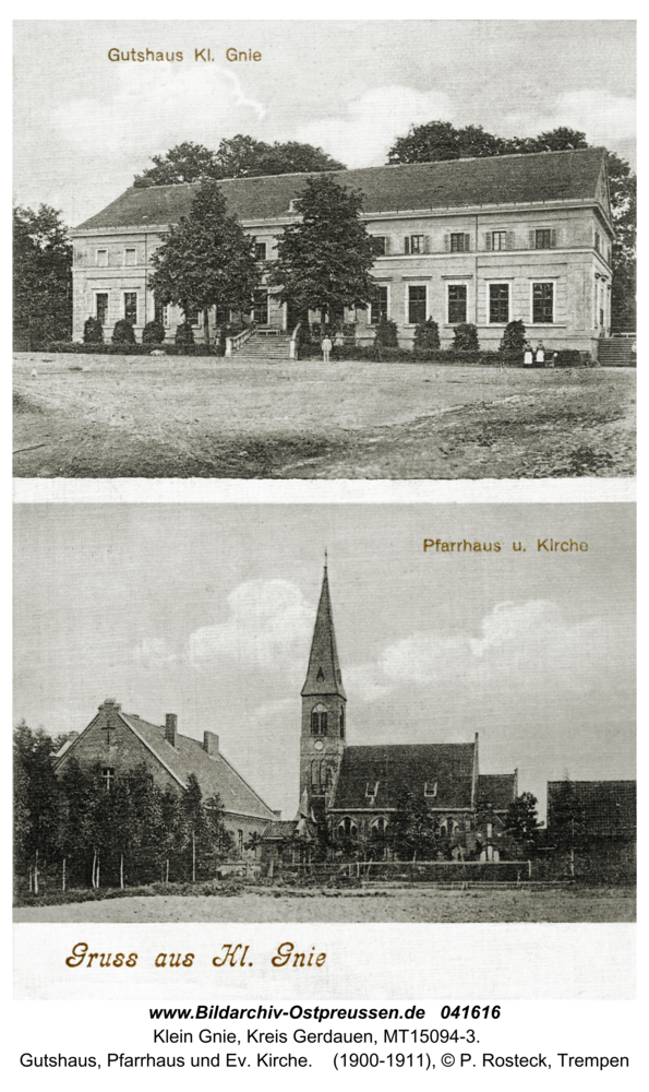 Kleingnie, Gutshaus, Pfarrhaus und Ev. Kirche