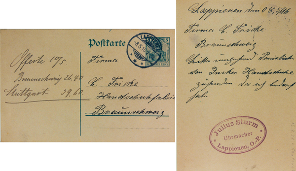 Rauterskirch, Geschäftspost von Uhrmacher Julius Sturm