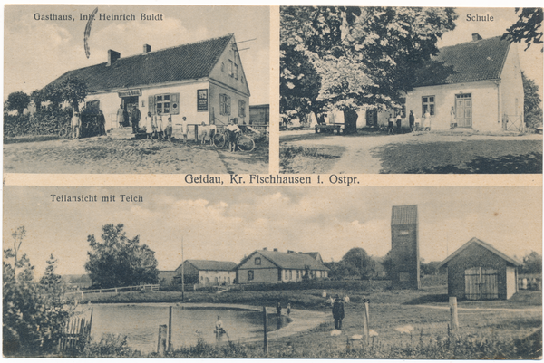 Geidau, Gasthaus, Schule, Ortsansicht mit Teich