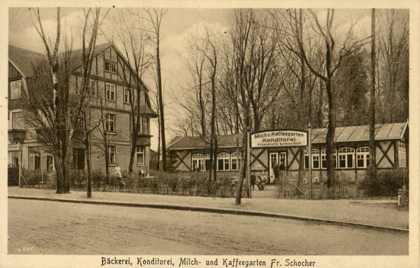 Georgenswalde, Bäckerei, Konditorei, Milch- und Kaffeegarten Fr. Schocher