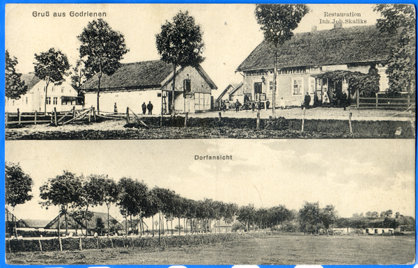 Godrienen, Ort und Bahnstation, Gasthaus und Dorfansicht