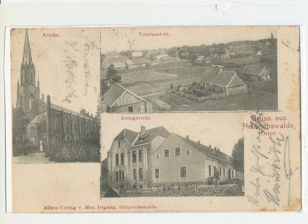 Heinrichswalde Kr. Elchniederung, Kirche, Amtsgericht, Ortsansicht