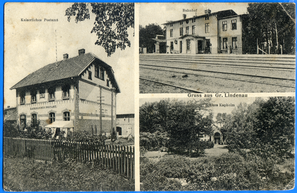 Groß Lindenau, Kaiserliches Postamt, Bahnhof und Schloss Kapkeim