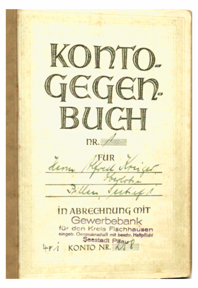 Pillau, Kontogegenbuch der Gewerbebank für den Kreis Fischhausen, Zweigstelle Pillau