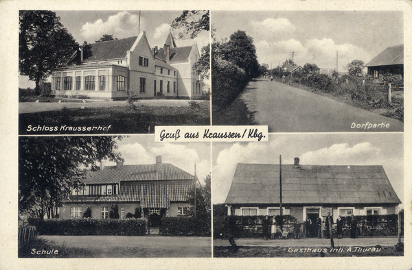 Kraussen, Schloss Kraussenhof, Dorfpartie, Schule, Gasthaus A. Thurau