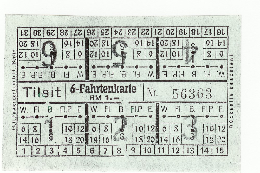 Tilsit, 6-Fahrten-Karte für die Straßenbahn